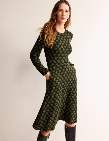 Camille Midikleid aus Jersey-Schwarz, Lilie-4