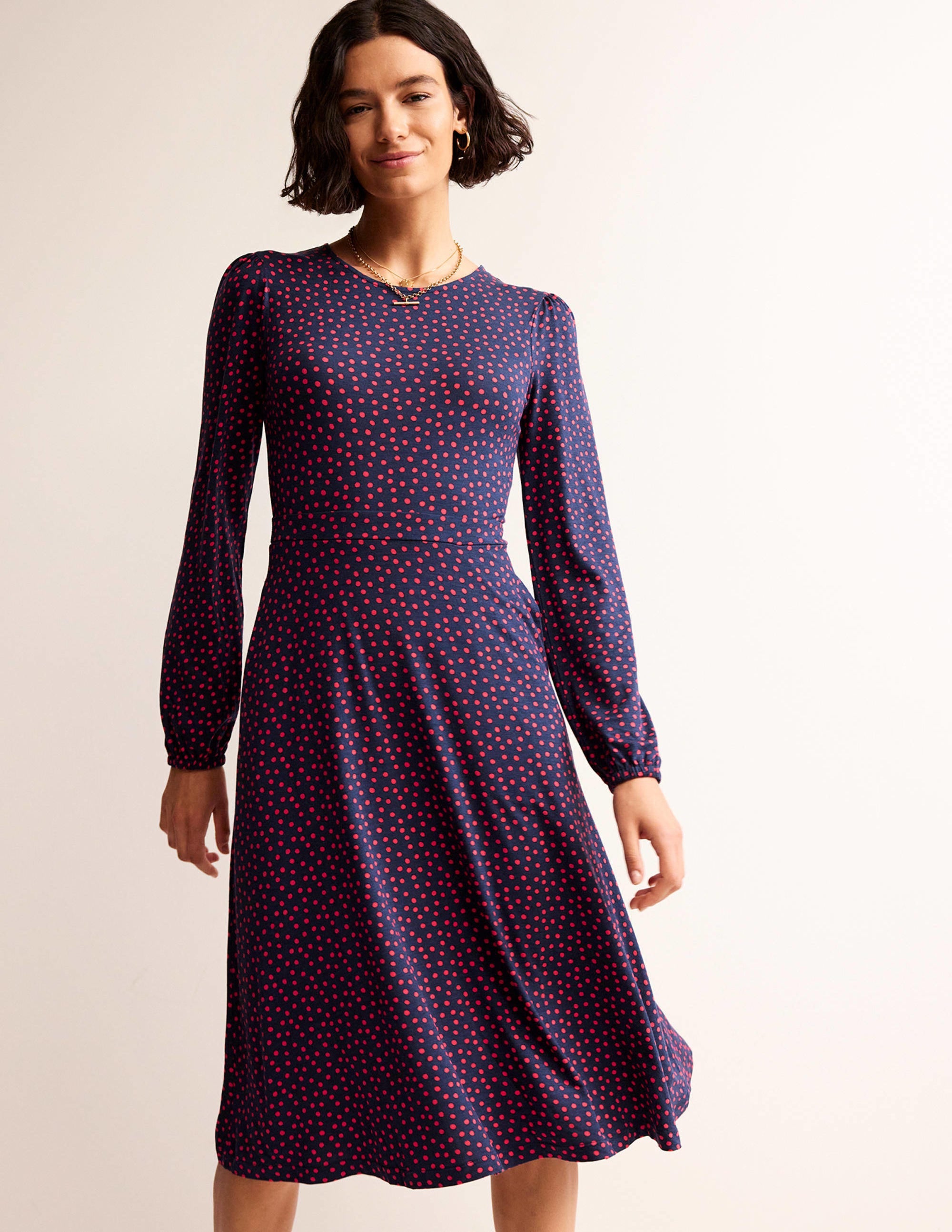 Robe midi Camille en jersey-Pivoine vif, motif Abstract Dot - Image 1