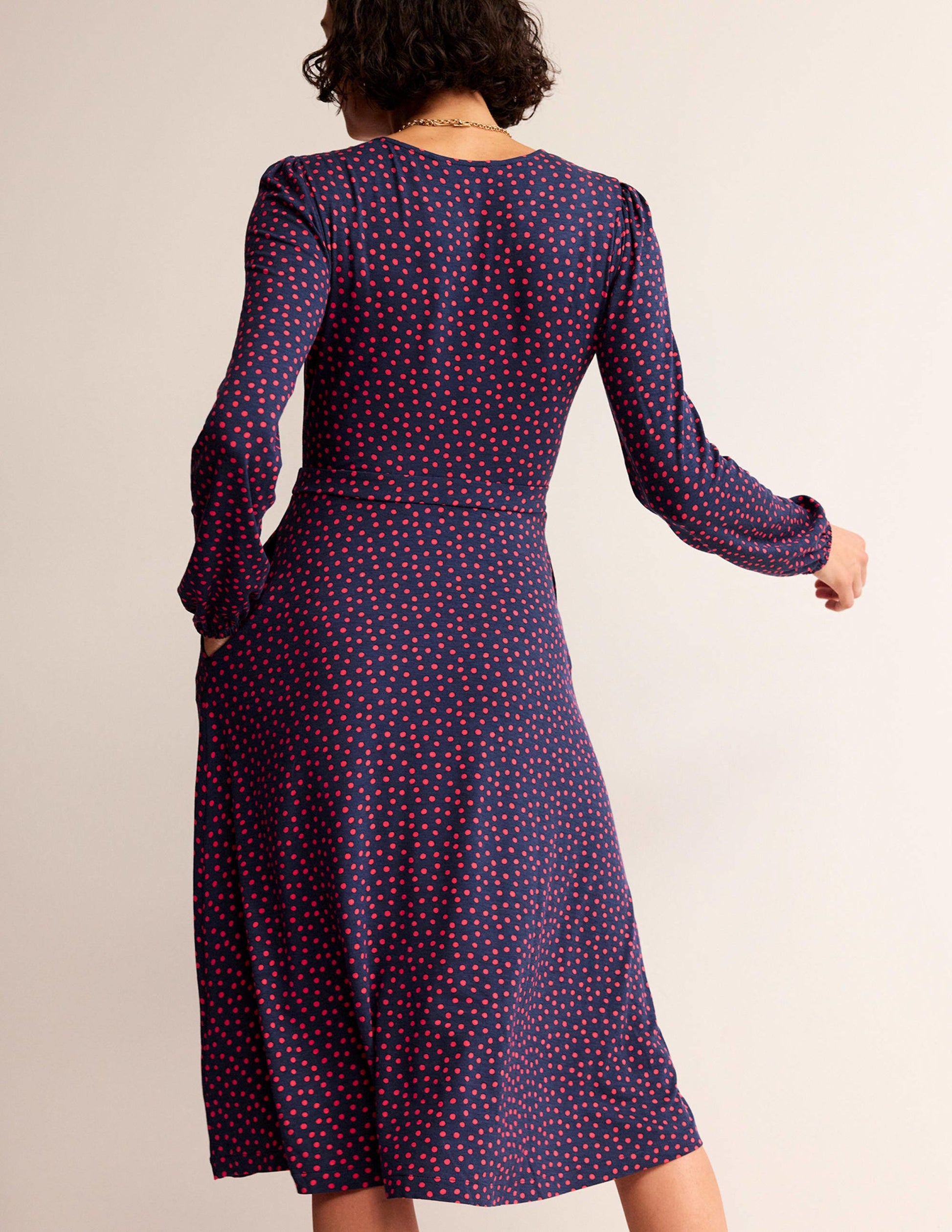Robe midi Camille en jersey-Pivoine vif, motif Abstract Dot-3