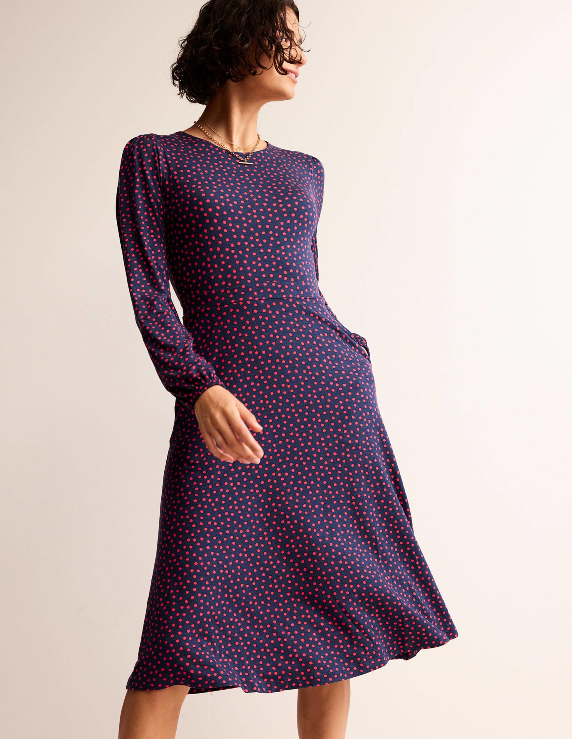Robe midi Camille en jersey-Pivoine vif, motif Abstract Dot-4