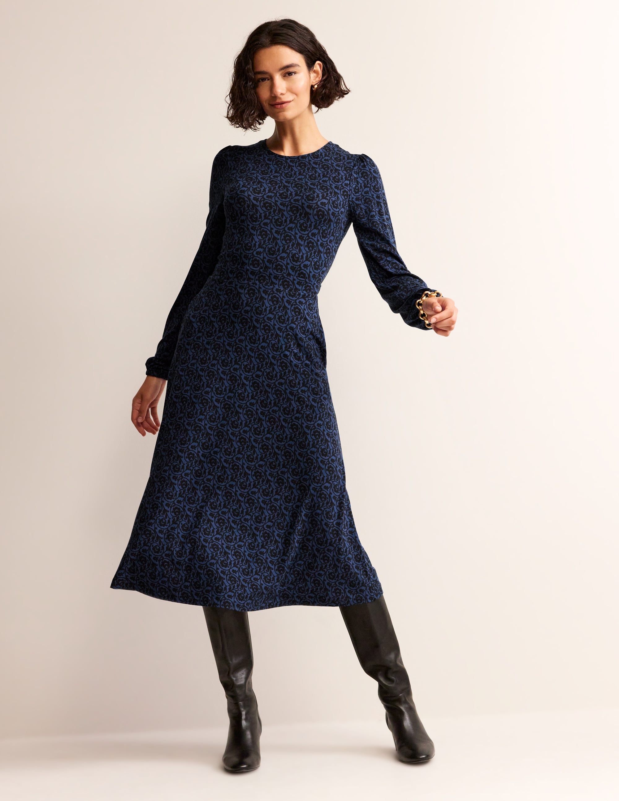 Camille Jersey Midi Dress-Atlantic, Primrose Swirl - Image 1
