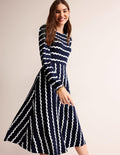 Camille Midikleid aus Jersey-Französisches Marineblau, Chevron