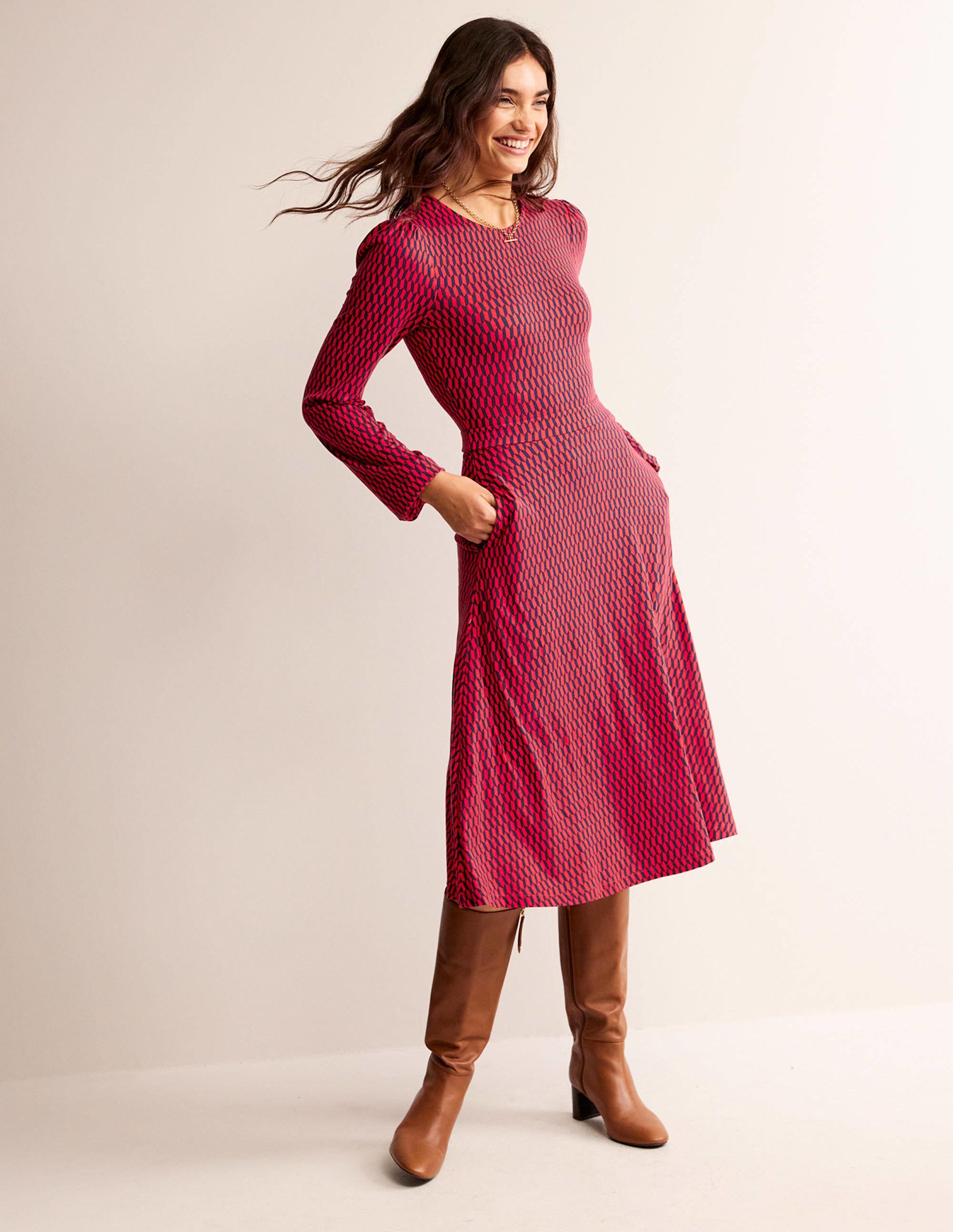 Camille Midikleid aus Jersey-Leuchtendes Rot, Fliesen - Image 1