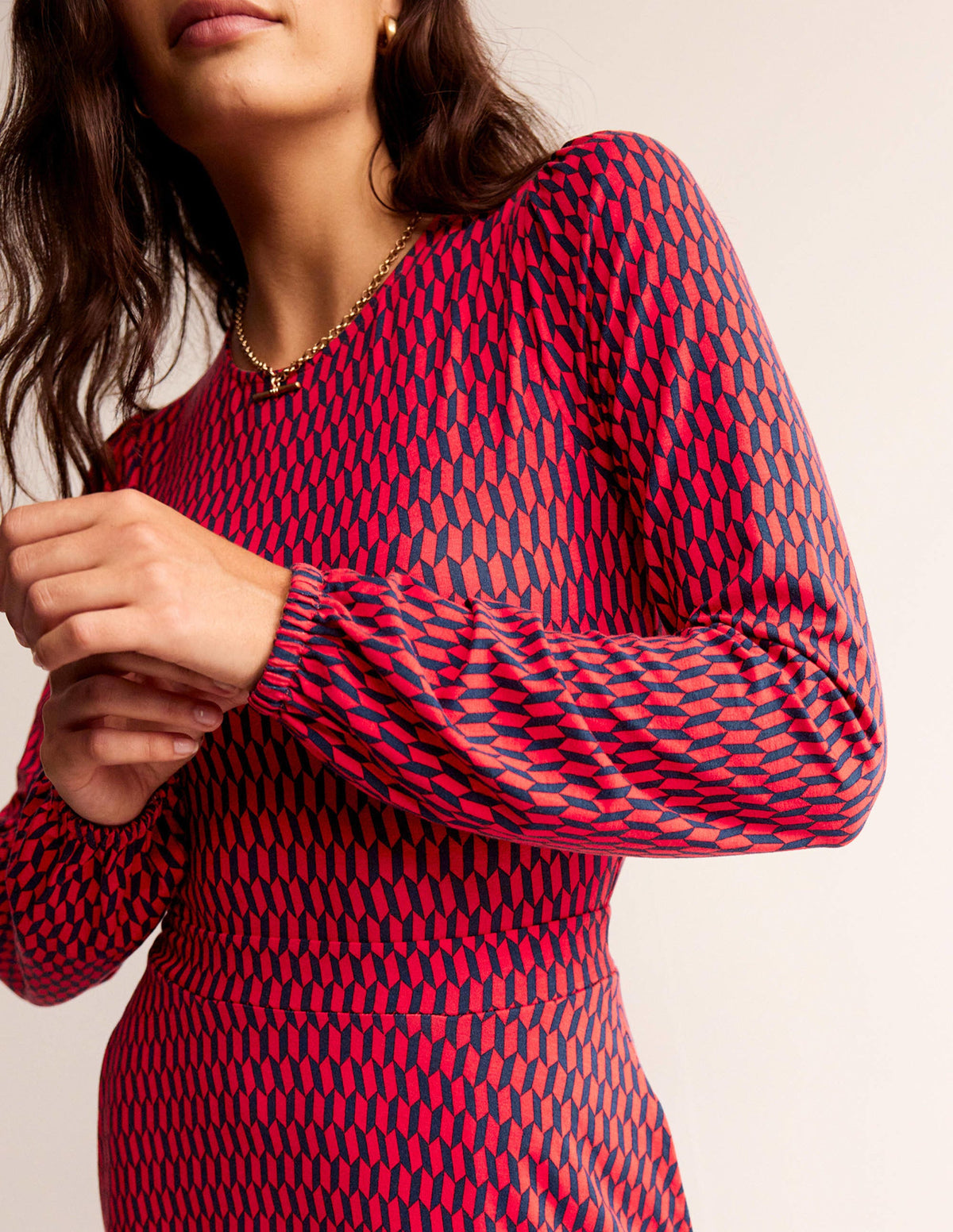 Camille Midikleid aus Jersey-Leuchtendes Rot, Fliesen - Image 2