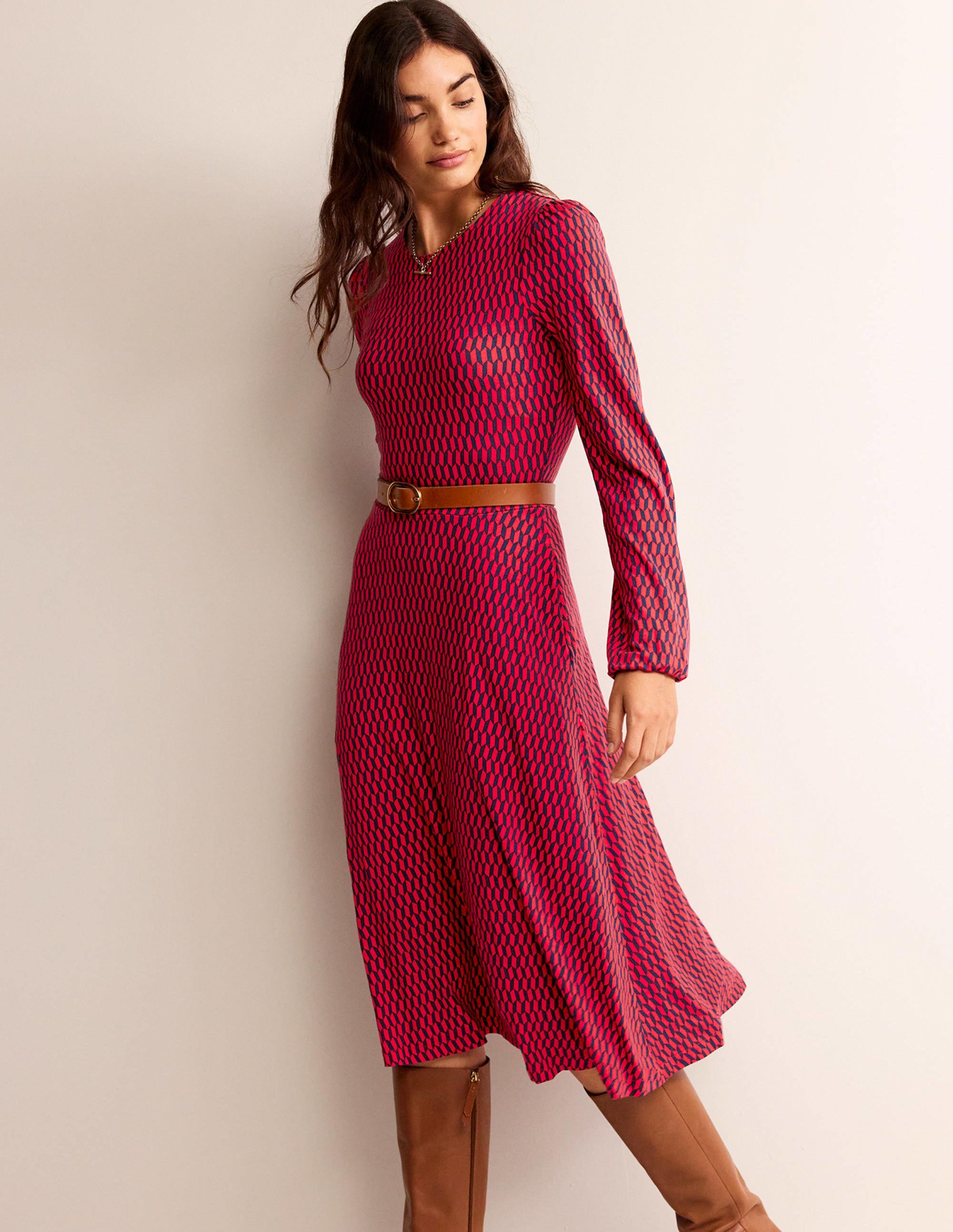 Camille Midikleid aus Jersey-Leuchtendes Rot, Fliesen - Image 4