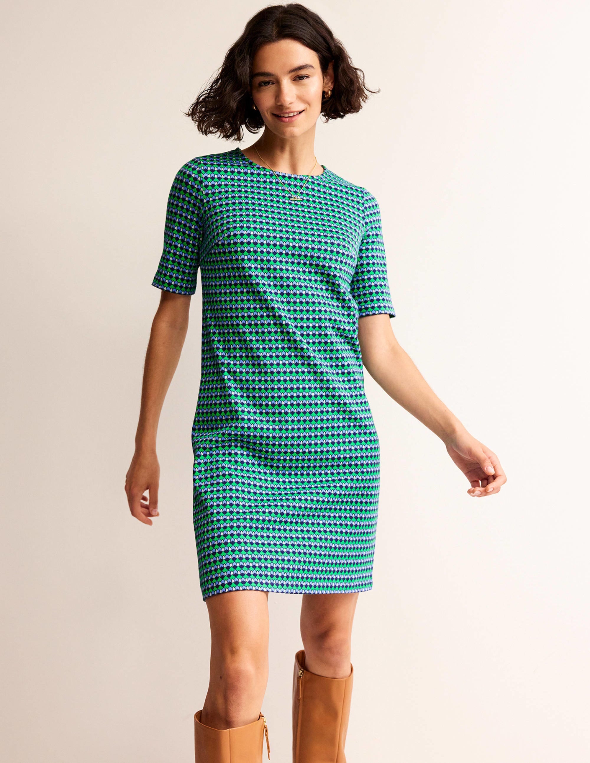 Robe Ivy en jersey jacquard-Vert lumineux, motif Terrace Geo - Image 1