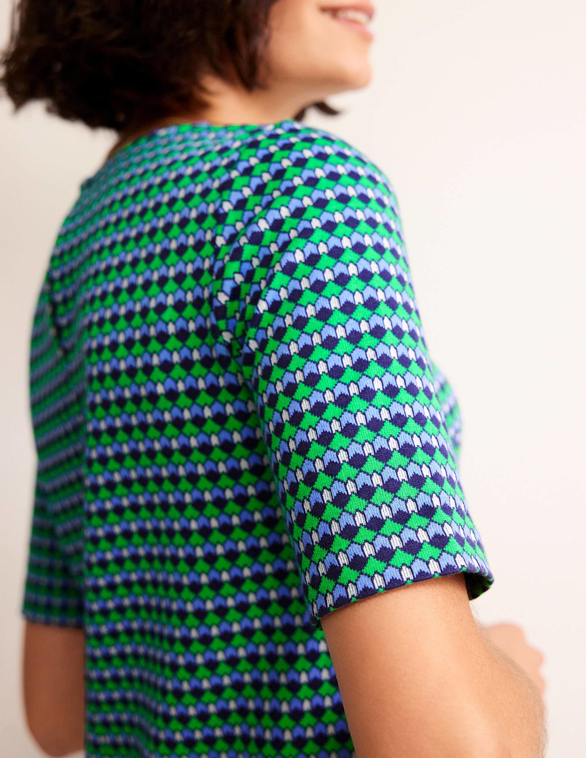 Robe Ivy en jersey jacquard-Vert lumineux, motif Terrace Geo - Image 2