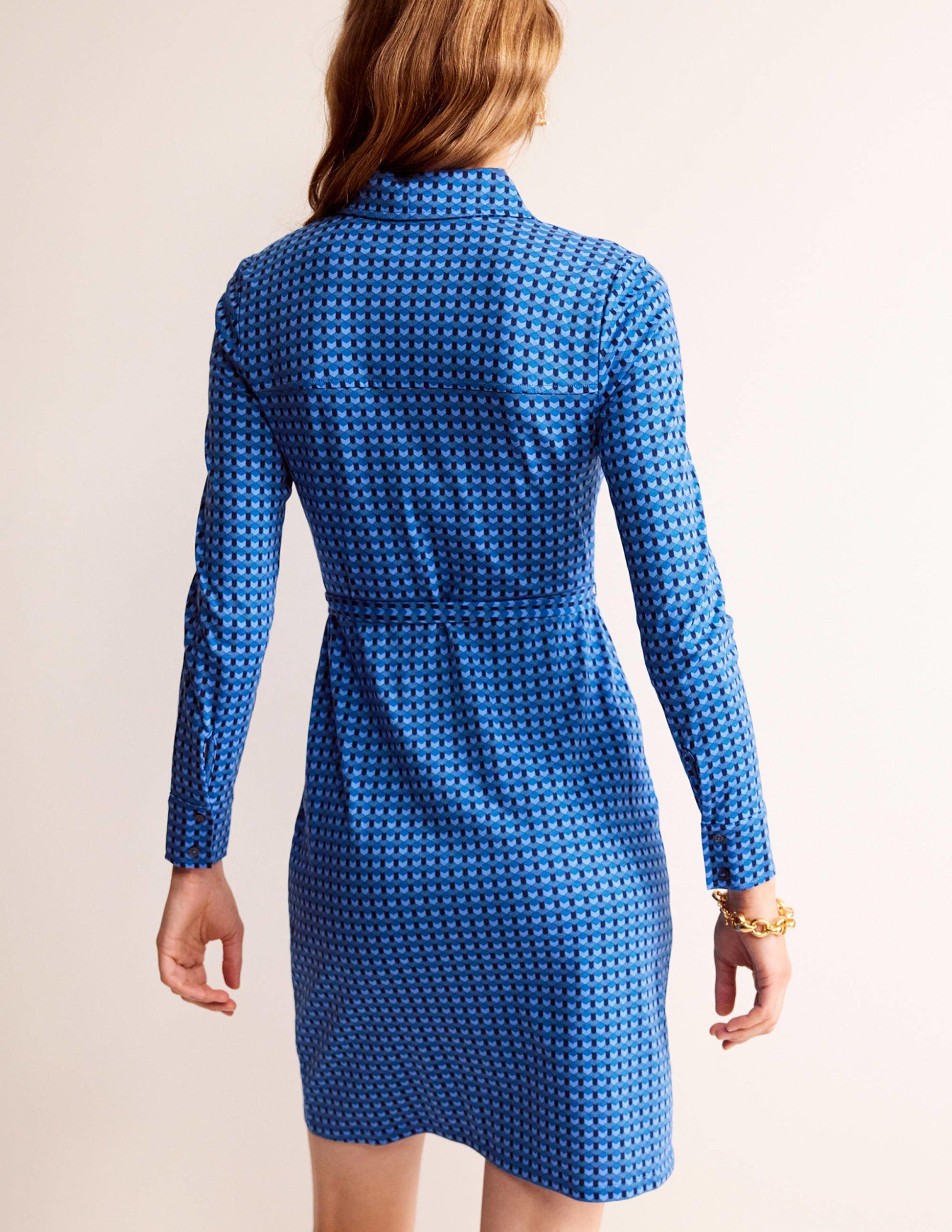 Robe-chemise Jessie en jersey-Azur, motif Terrace Geo-3
