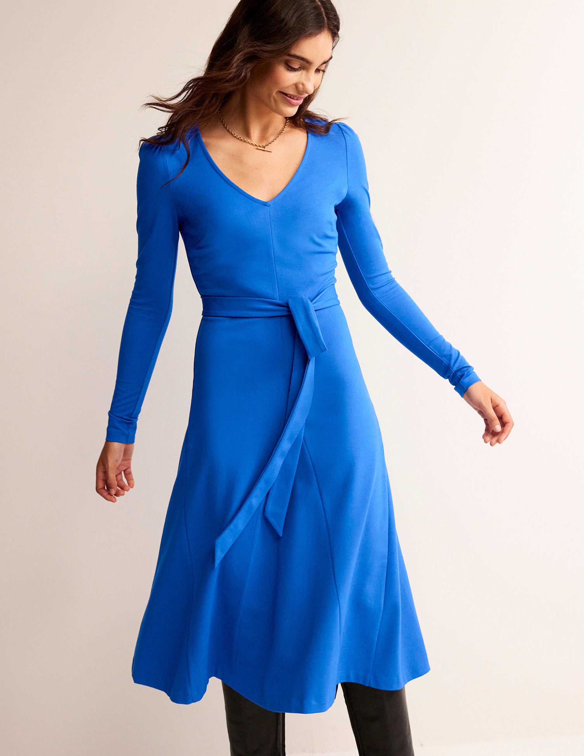Bella Ponte V-Neck Midi Dress-Bright Blue - Image 1