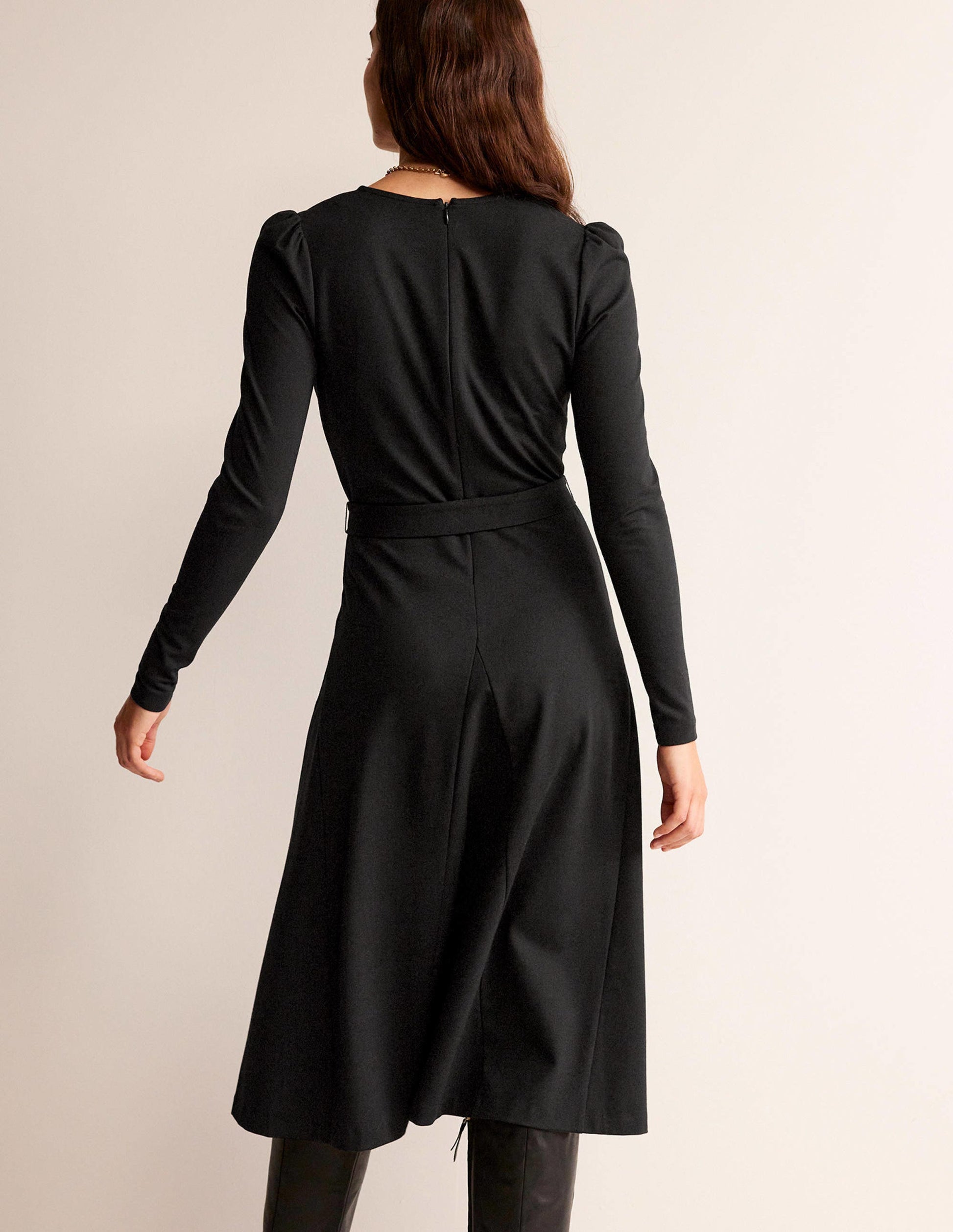 Bella Ponte V-Neck Midi Dress-Black-3