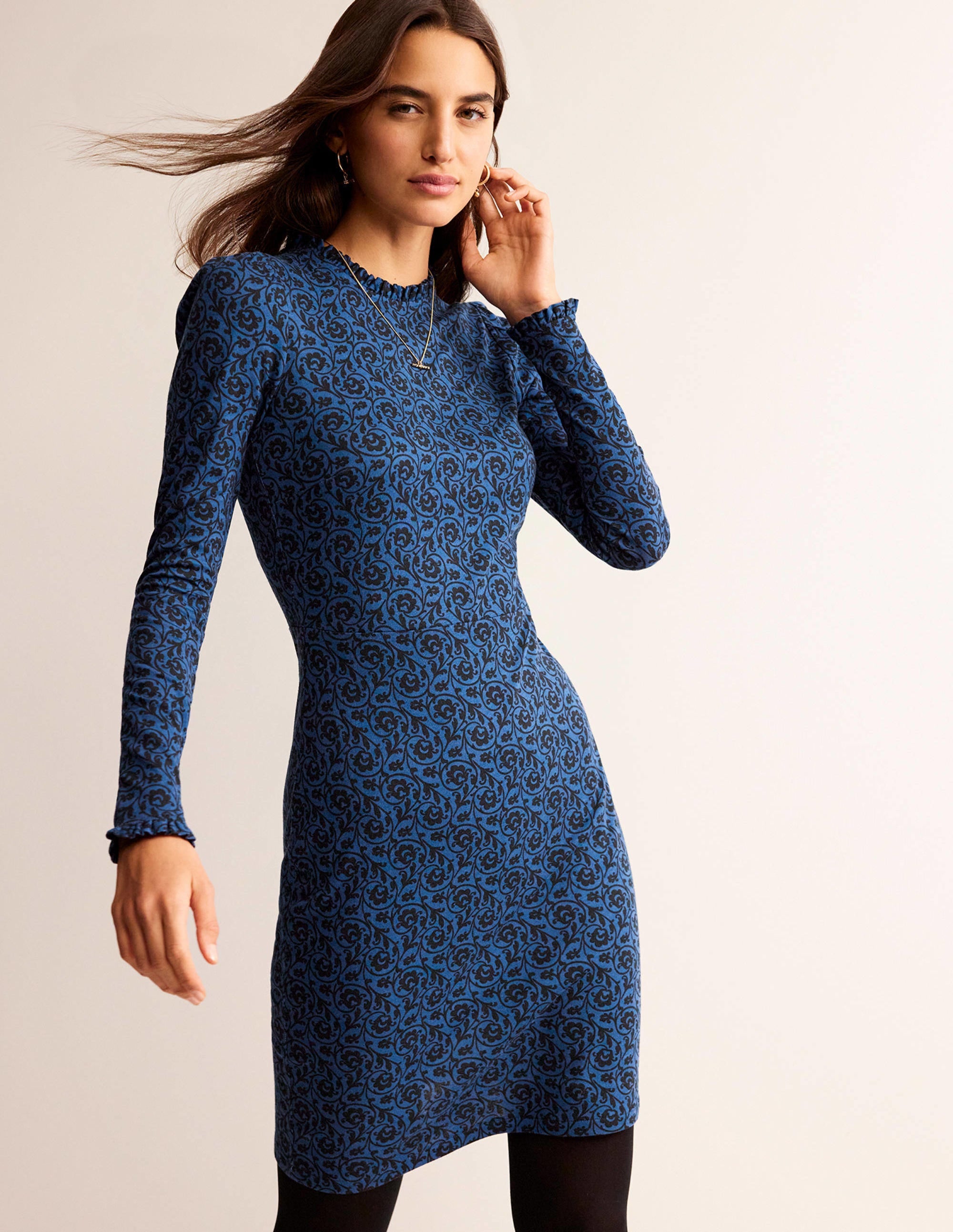 Minikleid mit Rüschendetail-Atlantik, Schlüsselblumenwirbel - Image 1