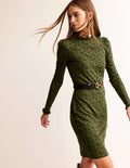 Minikleid mit Rüschendetail-Olivgrün, Schlüsselblumenwirbel