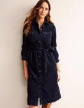 Eloise Midi-Hemdkleid aus Cord-Marineblau
