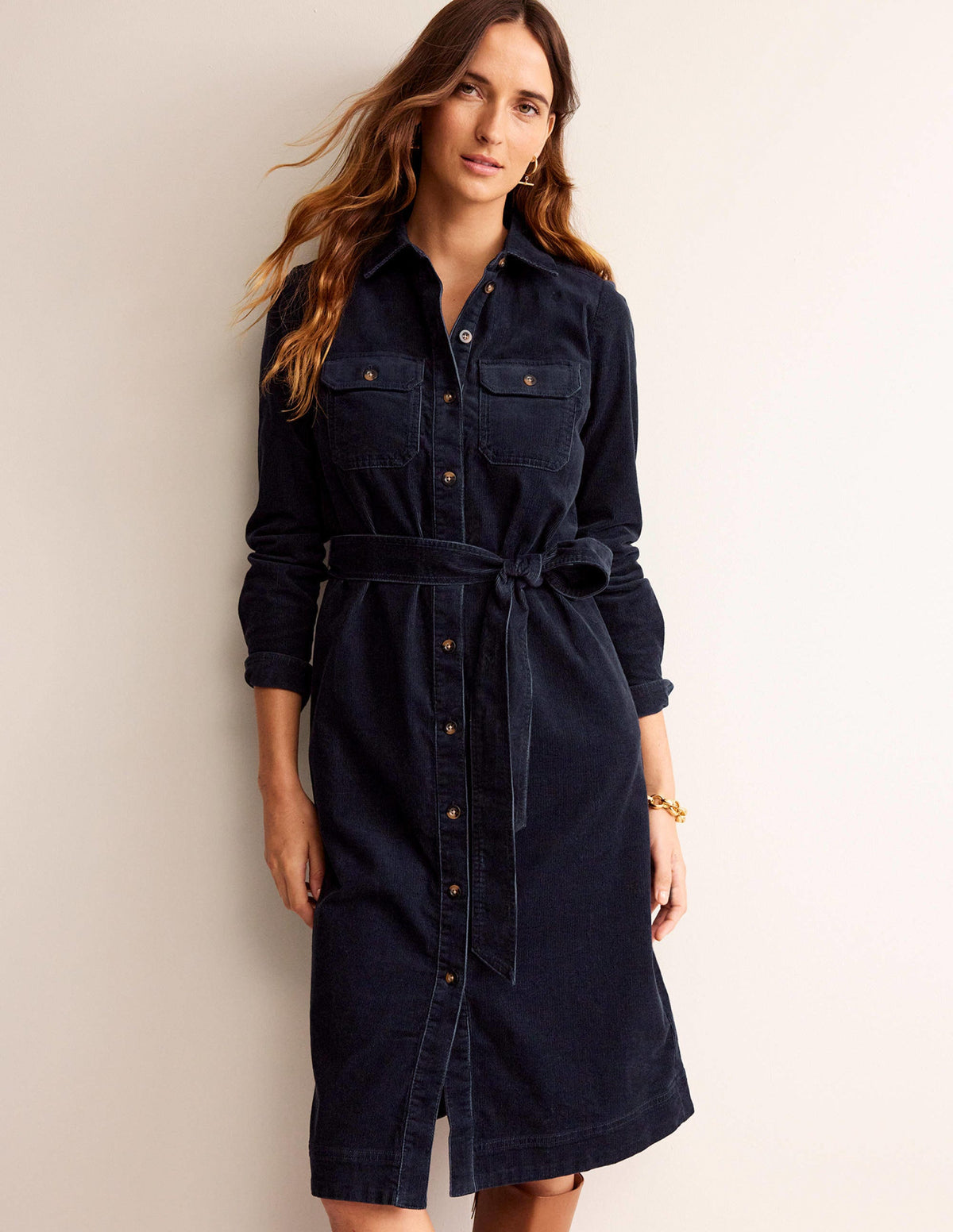 Eloise Midi-Hemdkleid aus Cord-Marineblau - Image 1