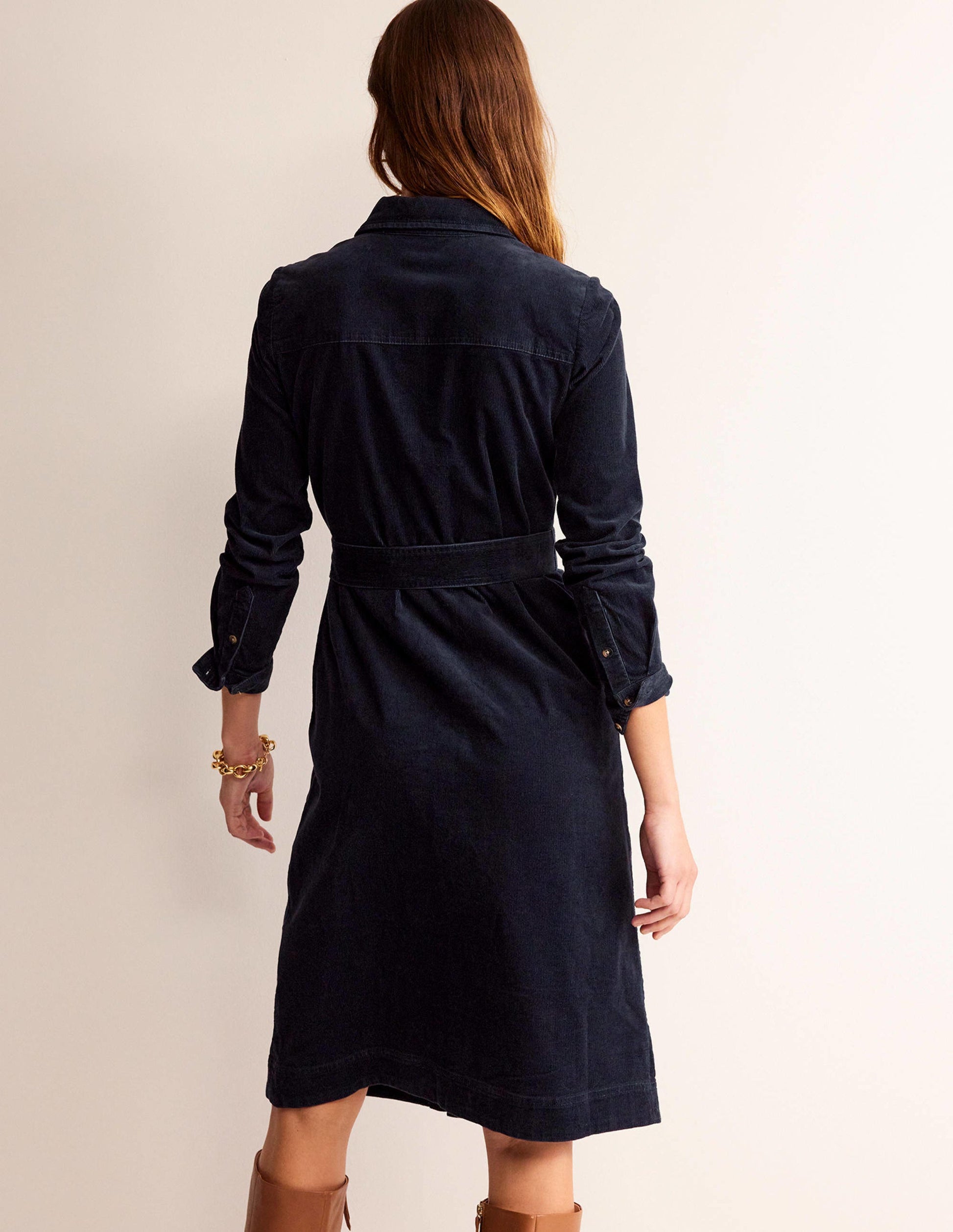 Eloise Midi-Hemdkleid aus Cord-Marineblau-3
