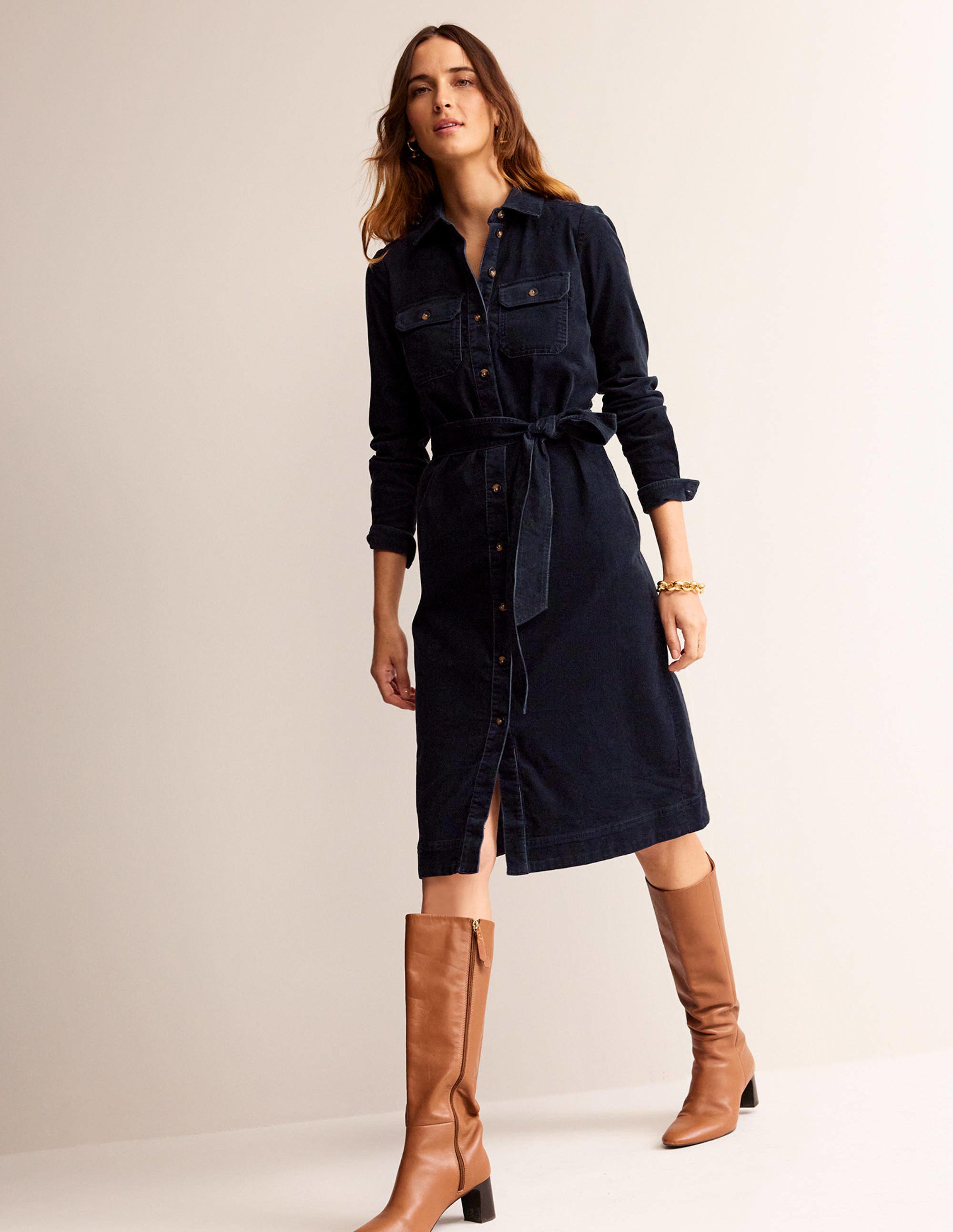 Eloise Midi-Hemdkleid aus Cord-Marineblau - Image 4