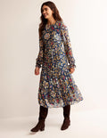 Midikleid mit Bindedetail-Bunt, Botanische Wiese