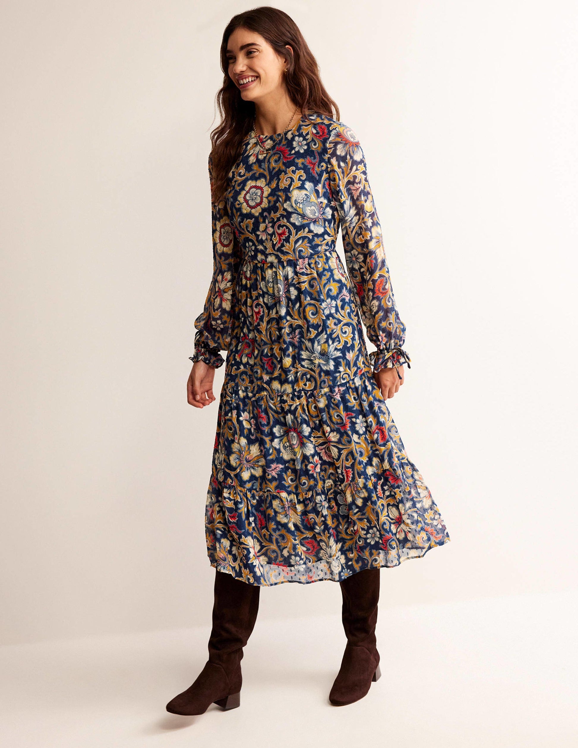 Midikleid mit Bindedetail-Bunt, Botanische Wiese-1