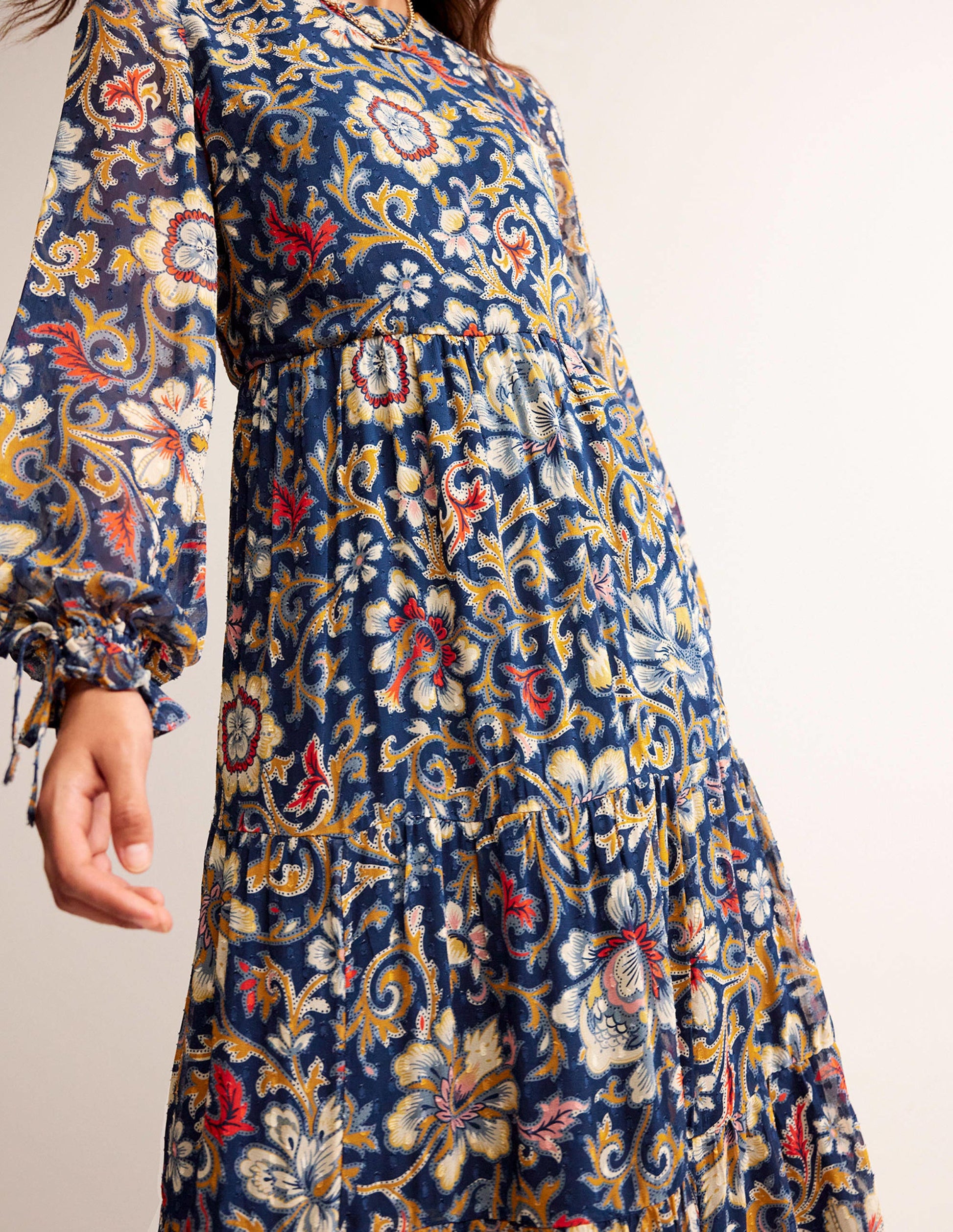 Midikleid mit Bindedetail-Bunt, Botanische Wiese-2