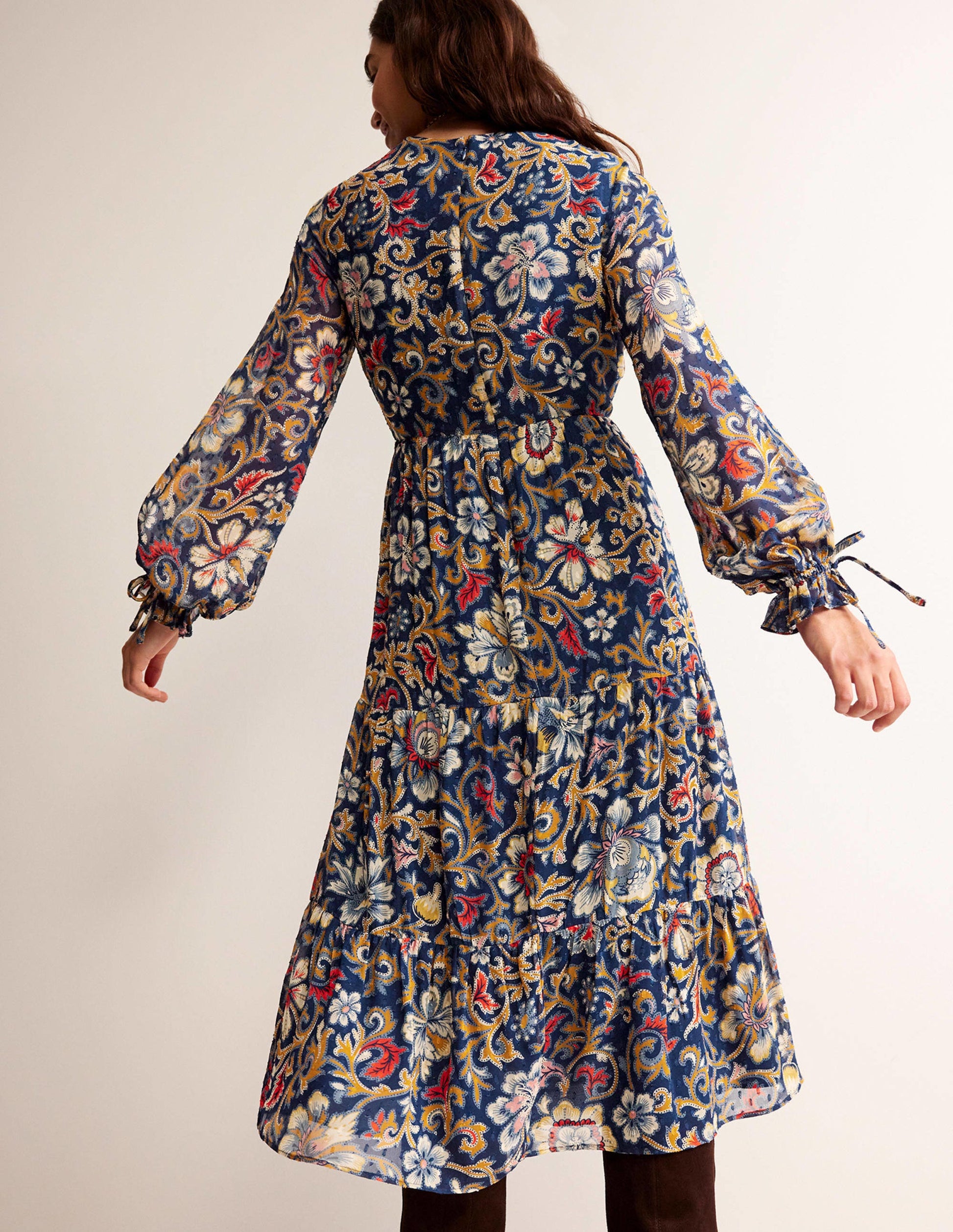 Midikleid mit Bindedetail-Bunt, Botanische Wiese-3