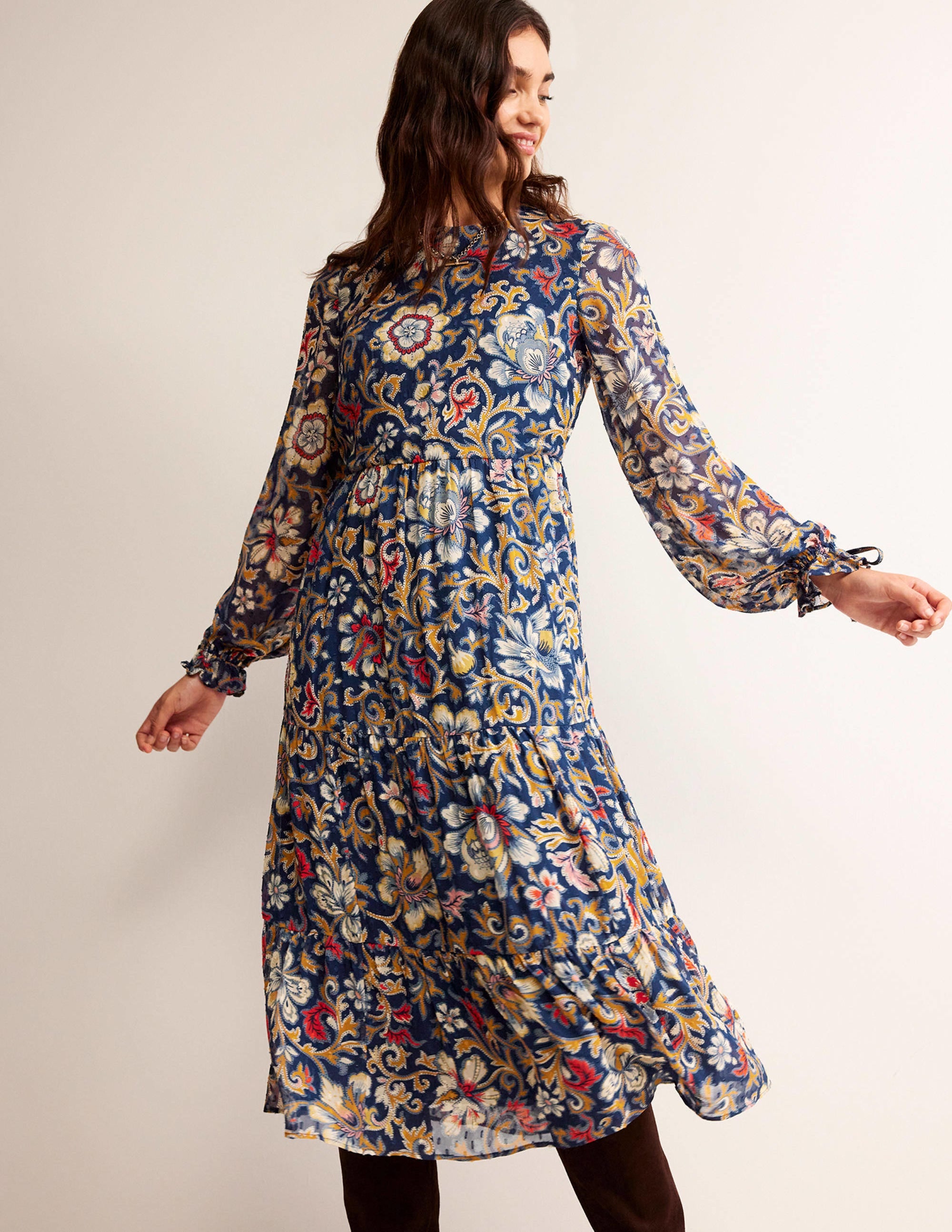 Midikleid mit Bindedetail-Bunt, Botanische Wiese - Image 4