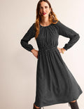 Gather Raglan Midi Dress-Black, Dotty