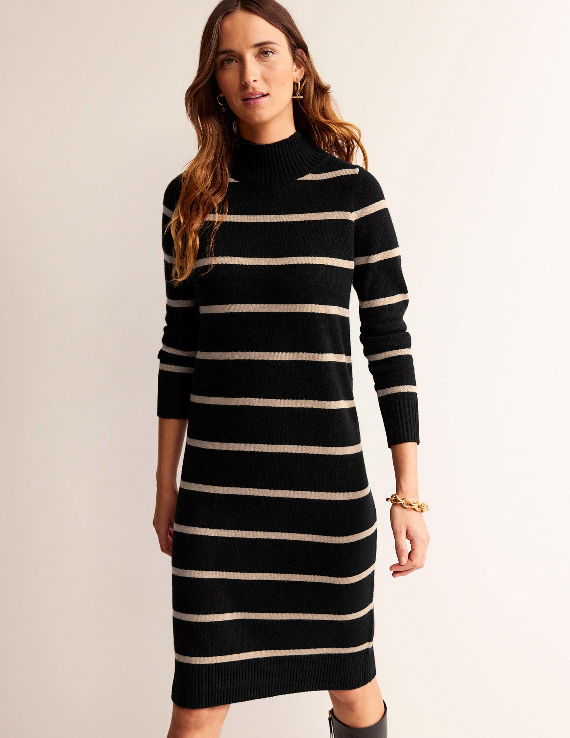Robe Verity en maille-Noir et camel-4