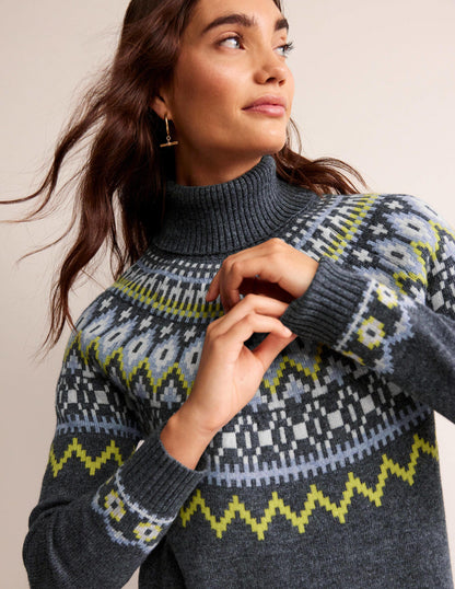 Edith Fair-Isle-Strickkleid-Anthrazit Meliert-1