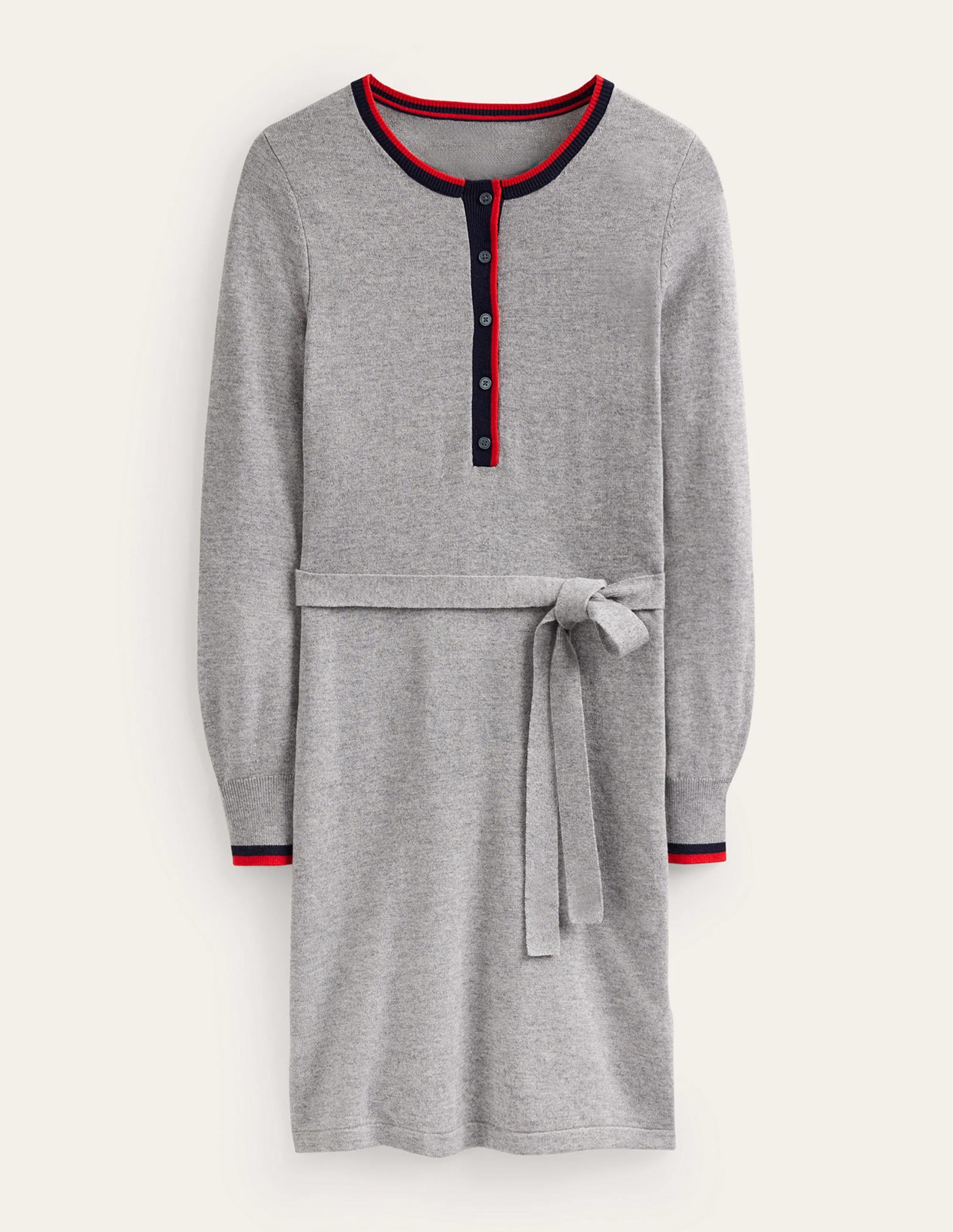 Gemma Henley Knitted Dress-Grey Melange - Image 5