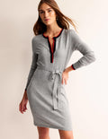 Gemma Henley Knitted Dress-Grey Melange