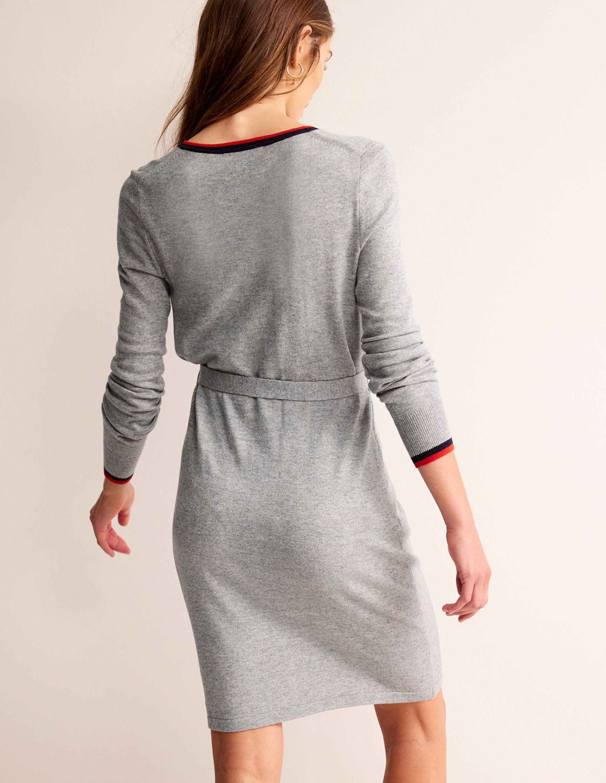 Gemma Henley Knitted Dress-Grey Melange - Image 3