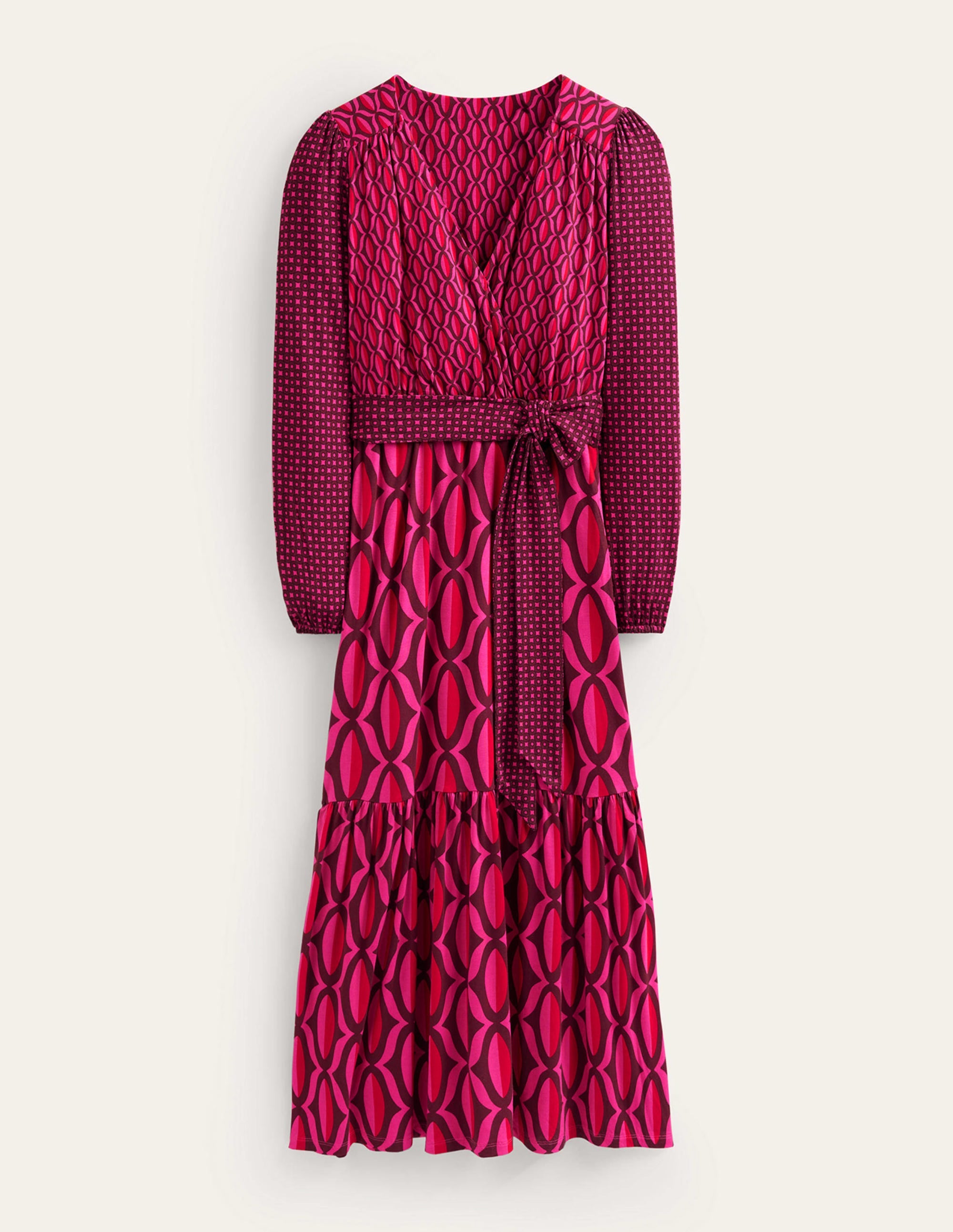 Robe portefeuille longue en jersey-Rose vif, motif Geo Valley - Image 6