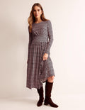 Robe midi Thea en jersey à manches longues-Noir et milkshake, motif Tulip Pop