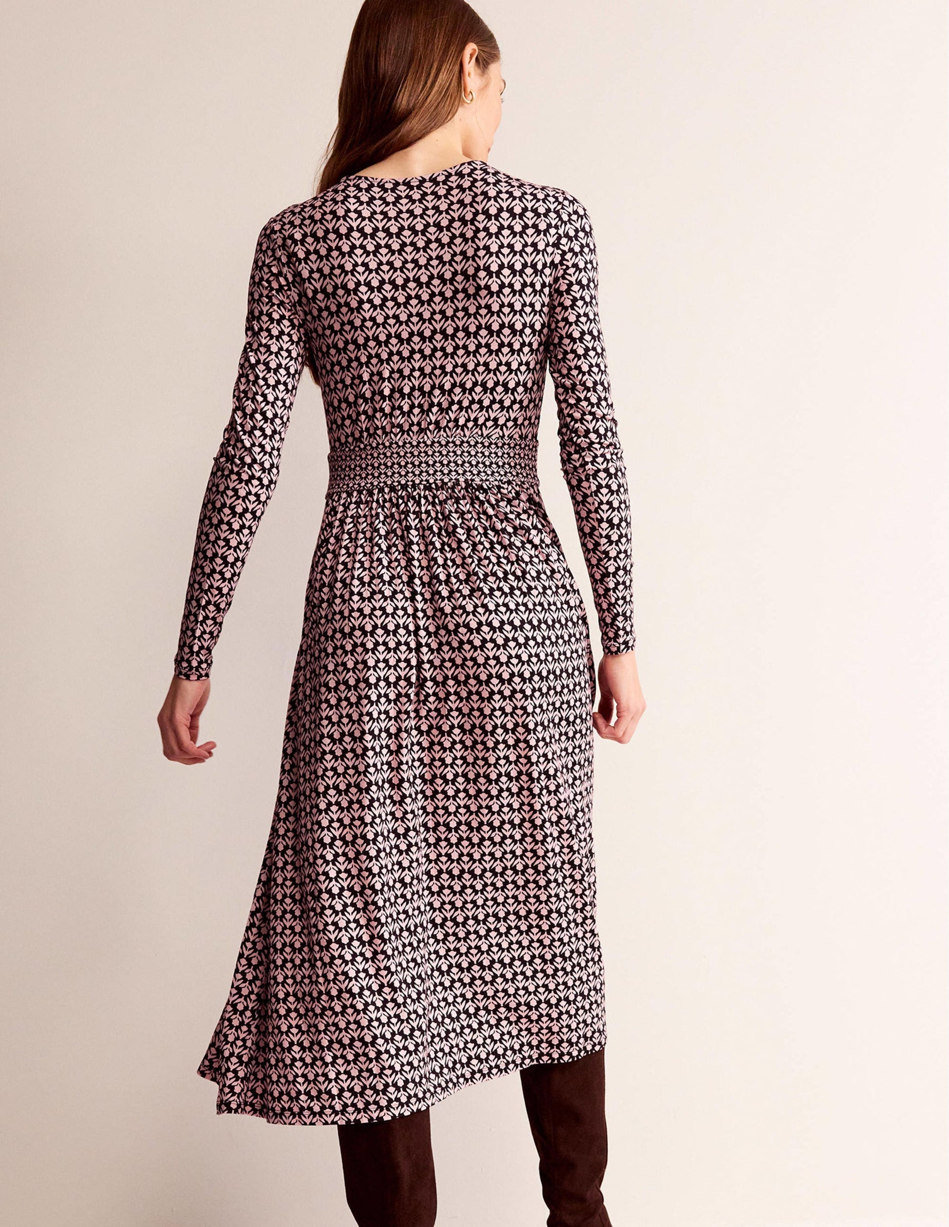 Robe midi Thea en jersey à manches longues-Noir et milkshake, motif Tulip Pop-3
