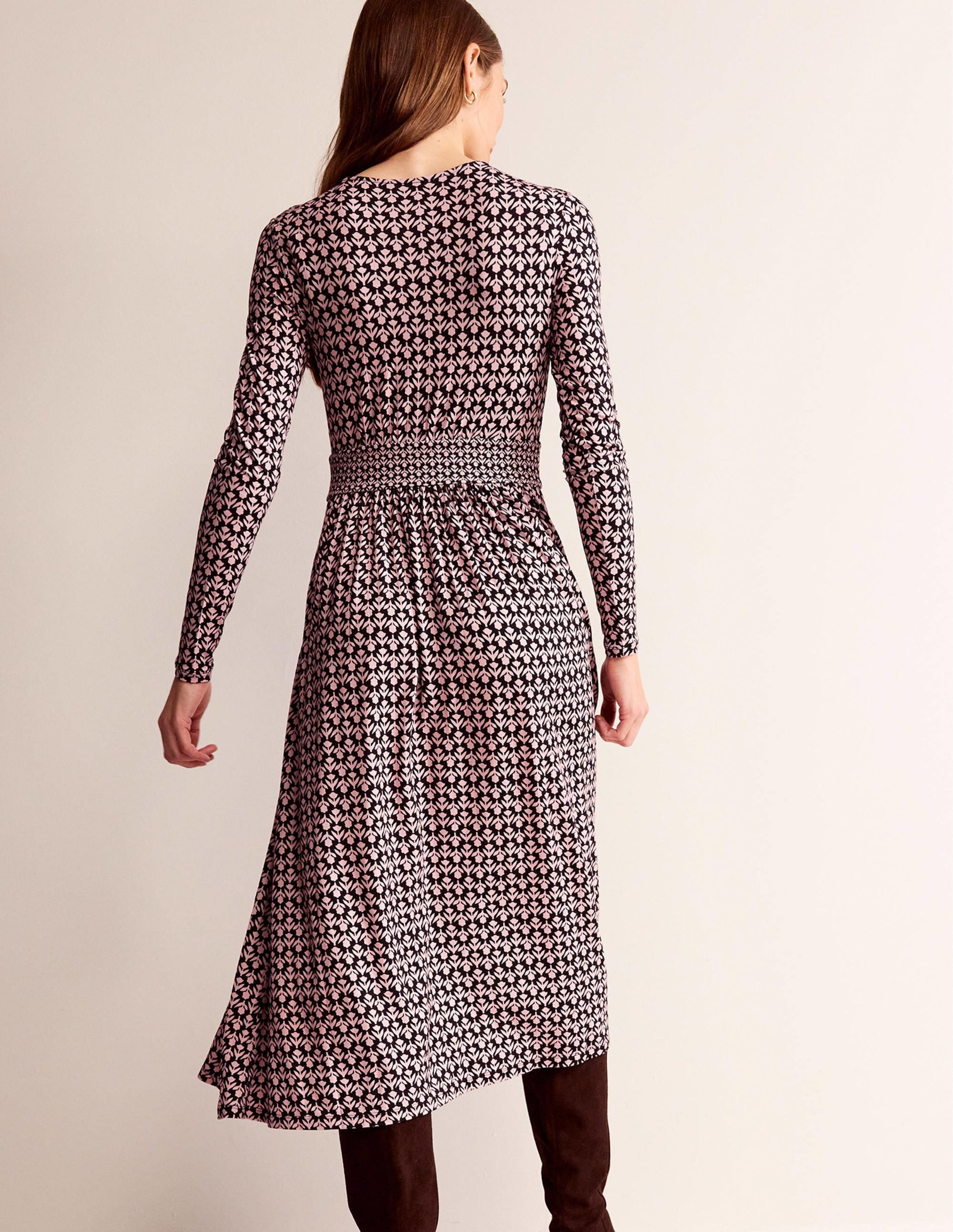 Robe midi Thea en jersey à manches longues-Noir et milkshake, motif Tulip Pop - Image 3