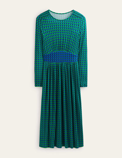 Thea Jersey-Midikleid mit langen Ärmeln-Veridiangrün, Geo-Charm