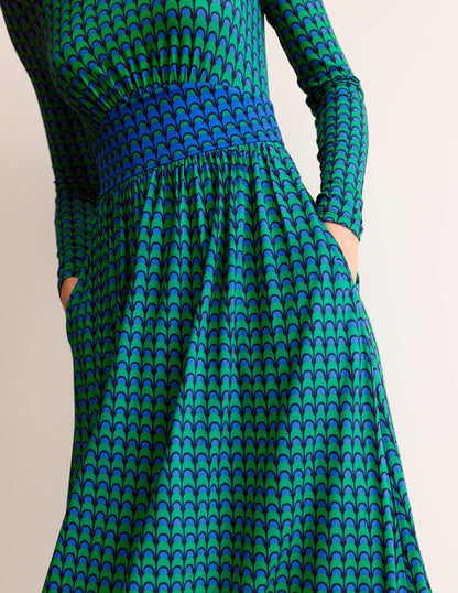 Thea Jersey-Midikleid mit langen Ärmeln-Veridiangrün, Geo-Charm