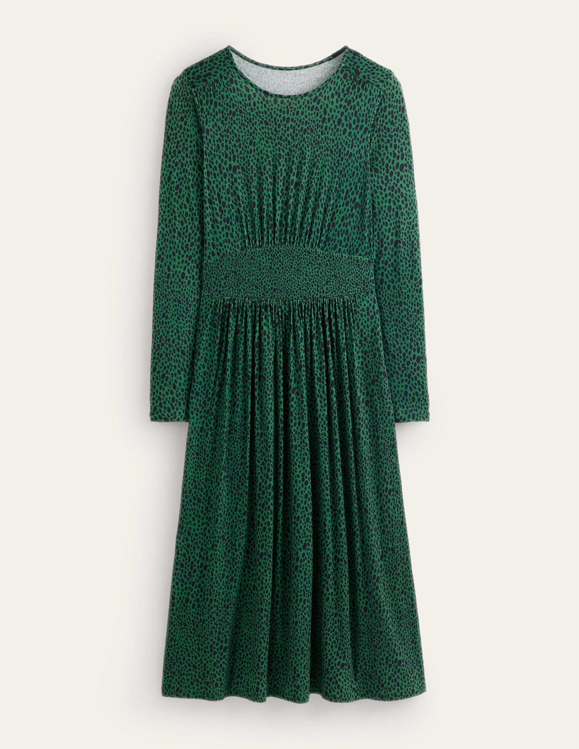 Thea Jersey-Midikleid mit langen Ärmeln-Amazonasgrün, Tierflecken-5