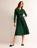 Thea Jersey-Midikleid mit langen Ärmeln-Amazonasgrün, Tierflecken