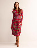 Thea Jersey-Midikleid mit langen Ärmeln-Rot, Paisley-Amaryllis