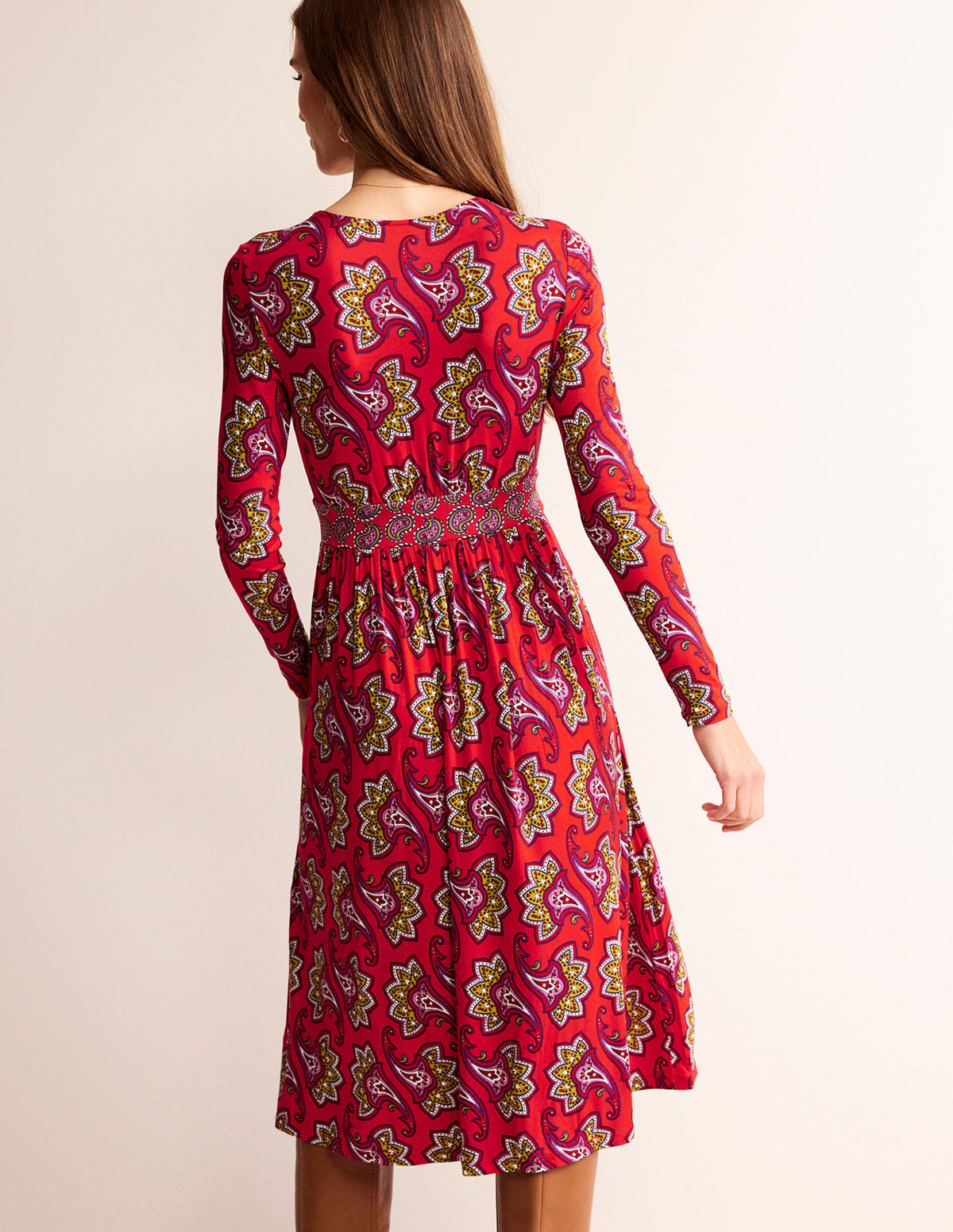 Thea Jersey-Midikleid mit langen Ärmeln-Rot, Paisley-Amaryllis - Image 3
