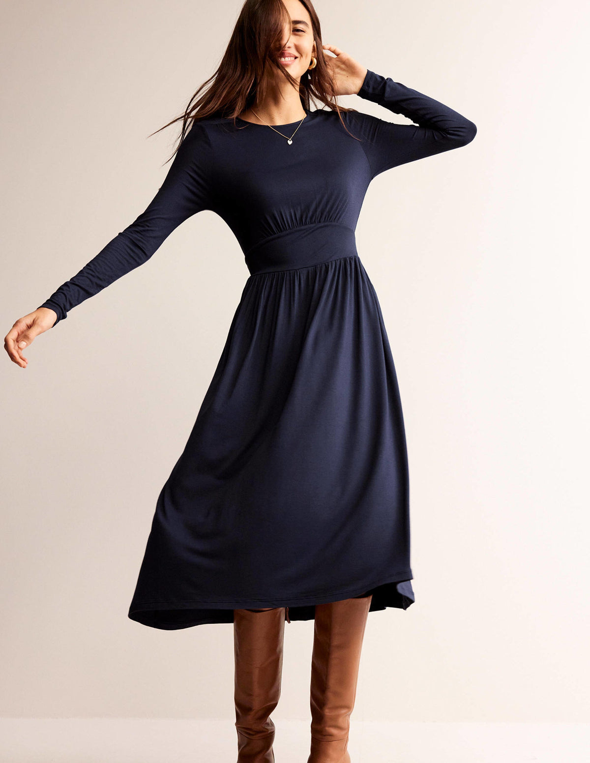 Thea Jersey-Midikleid mit langen Ärmeln-Marineblau - Image 1