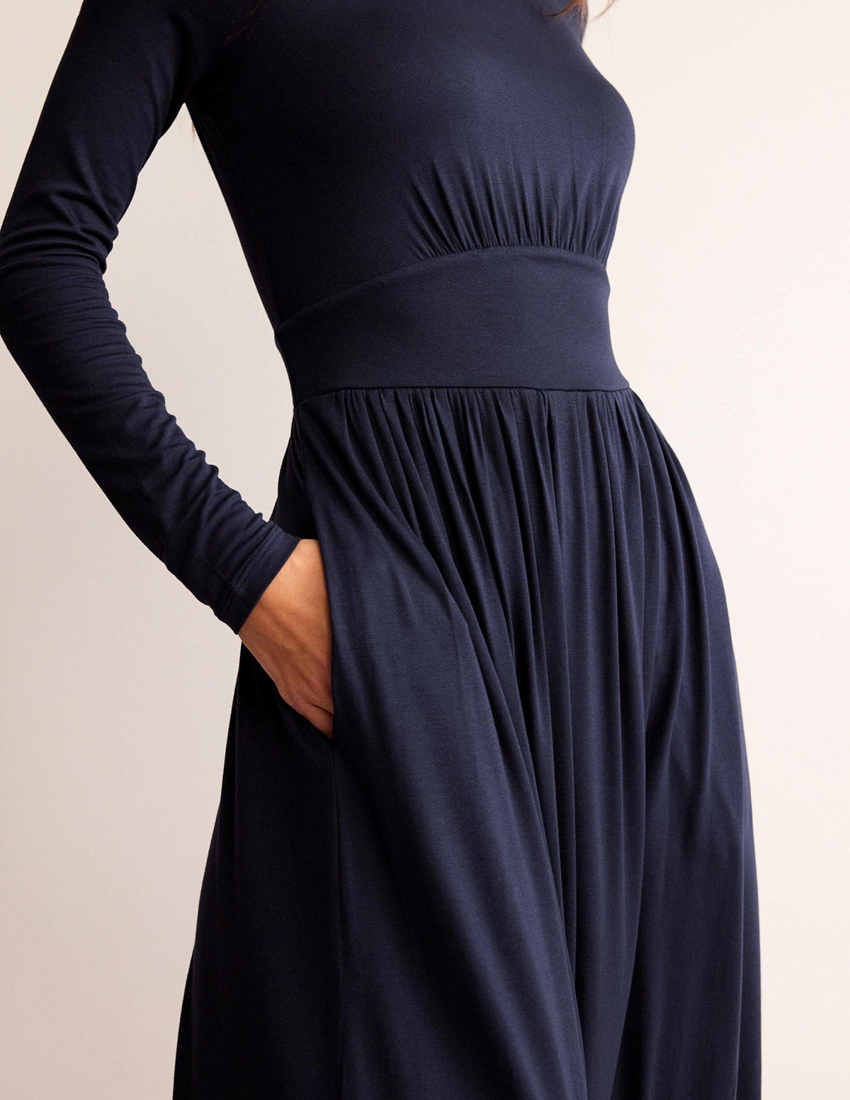 Thea Jersey-Midikleid mit langen Ärmeln-Marineblau - Image 2