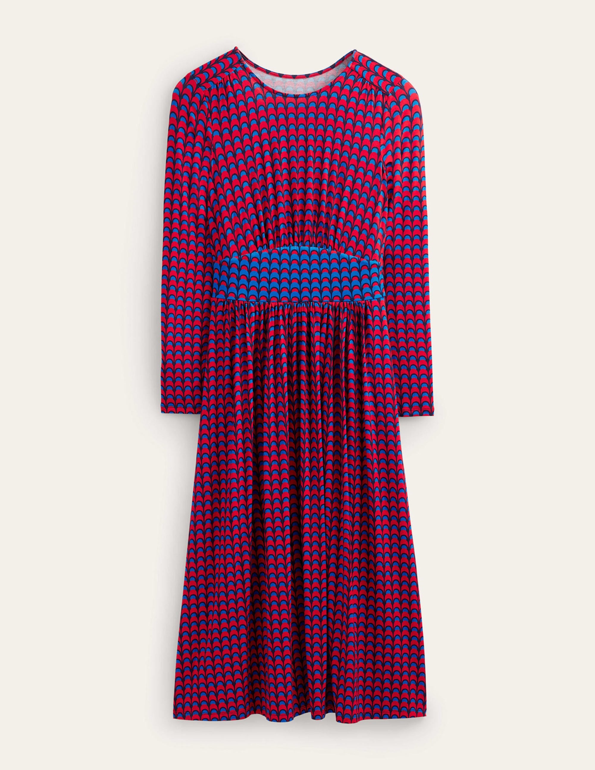 Thea Jersey-Midikleid mit langen Ärmeln-Leuchtendes Rot, Geo Charm - Image 7
