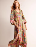 Maxi-Teekleid mit Blousonärmeln-Bunt, Patchwork