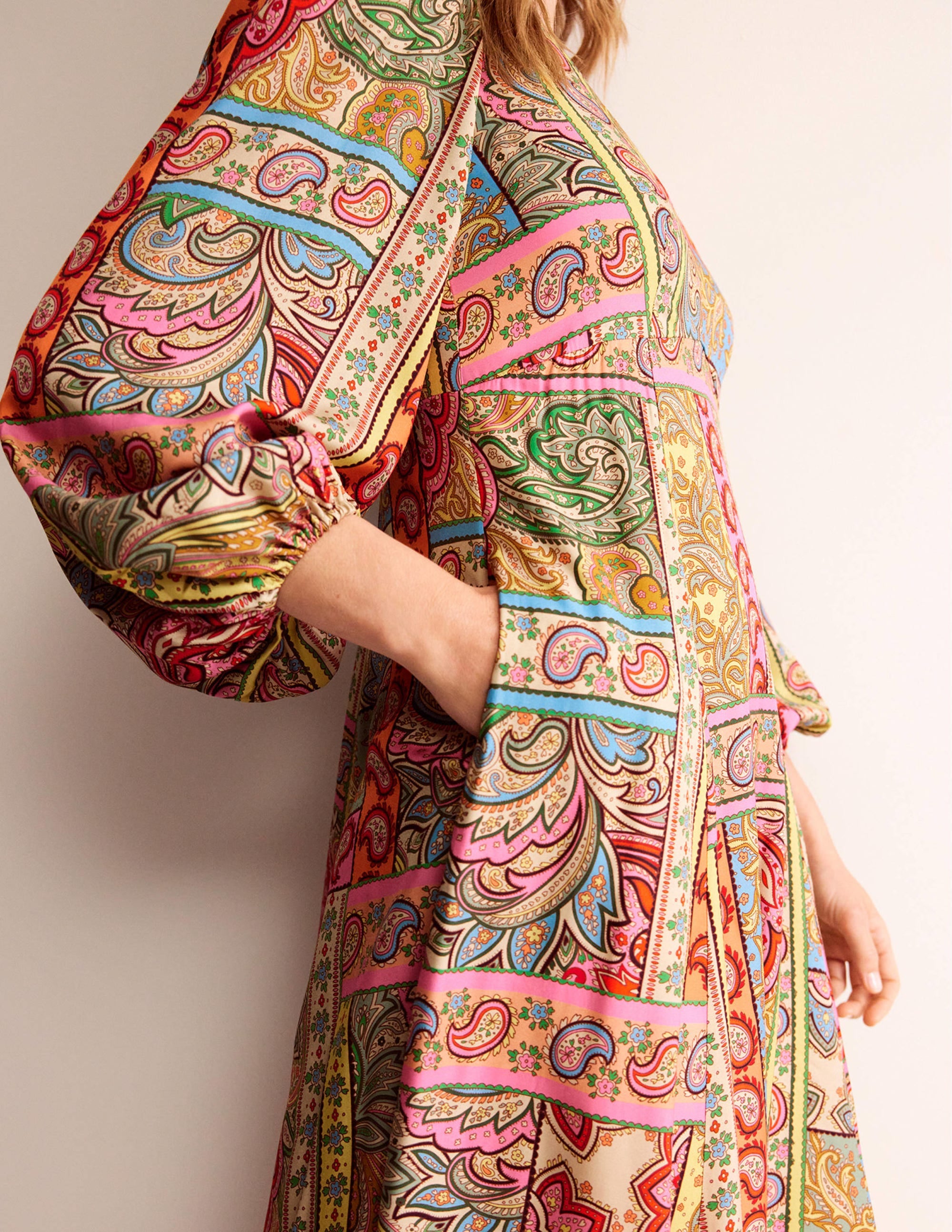 Maxi-Teekleid mit Blousonärmeln-Bunt, Patchwork - Image 2