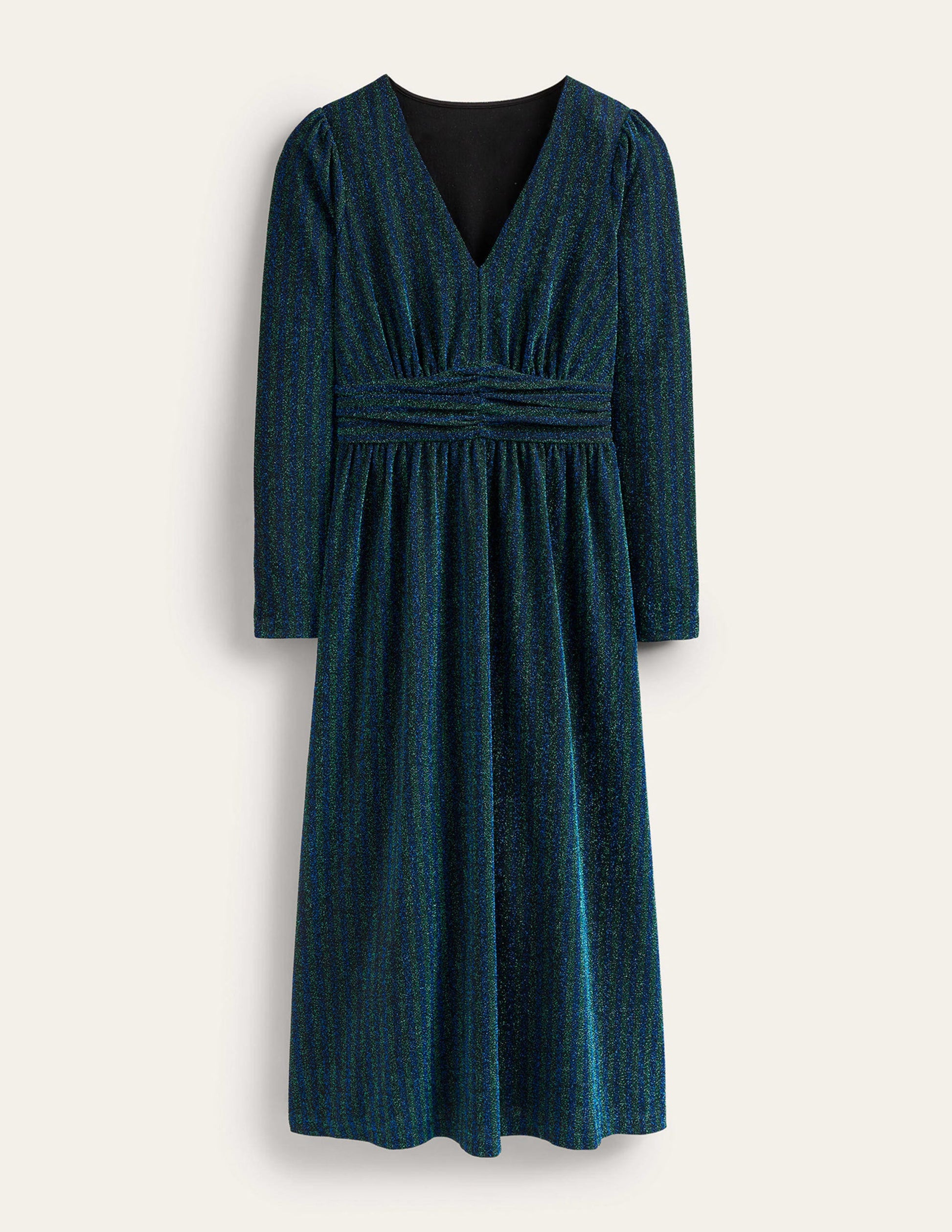 Midikleid mit Raffung und Glitzer-Grün, Marineblau Streifen-7