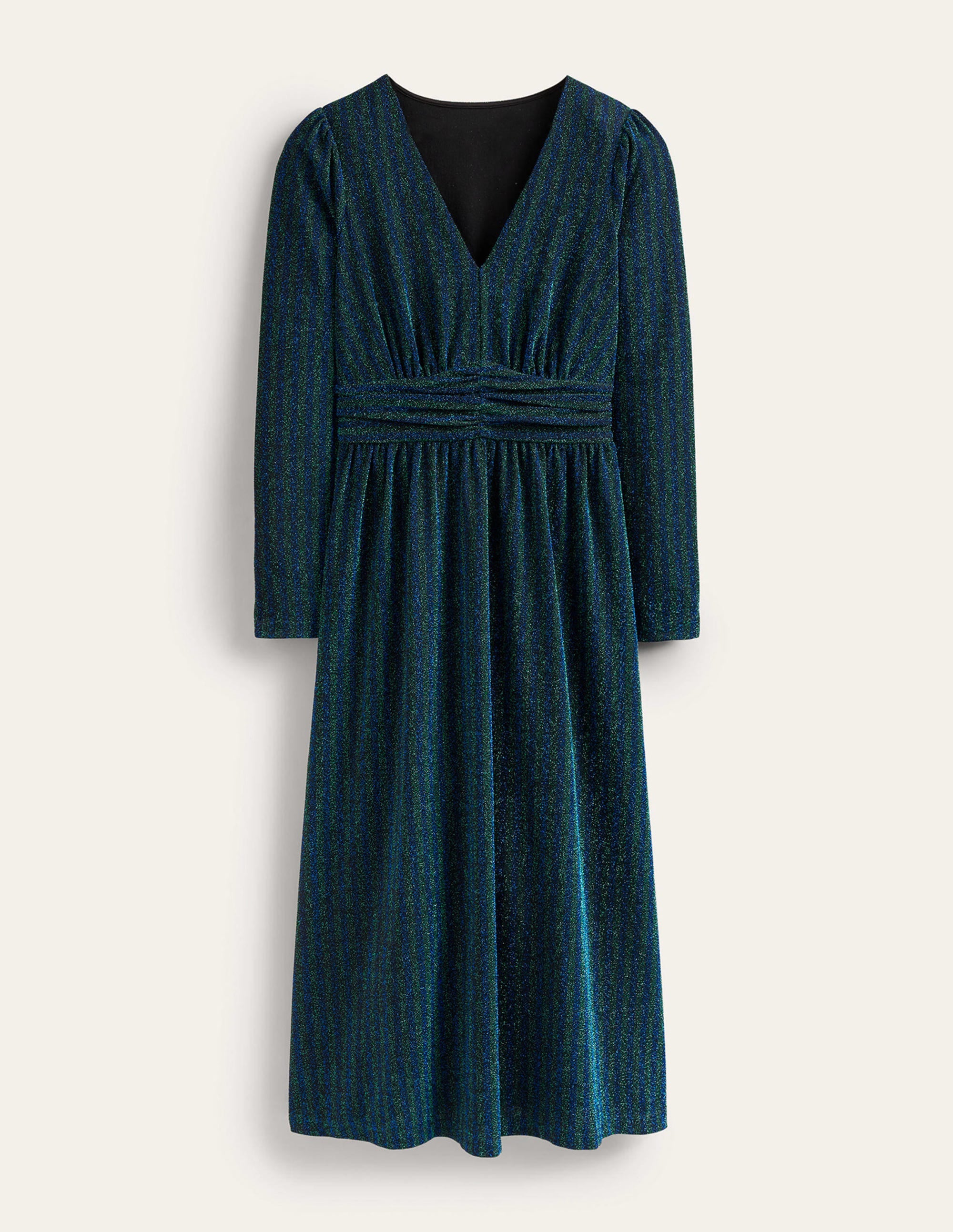 Midikleid mit Raffung und Glitzer-Grün, Marineblau Streifen - Image 7