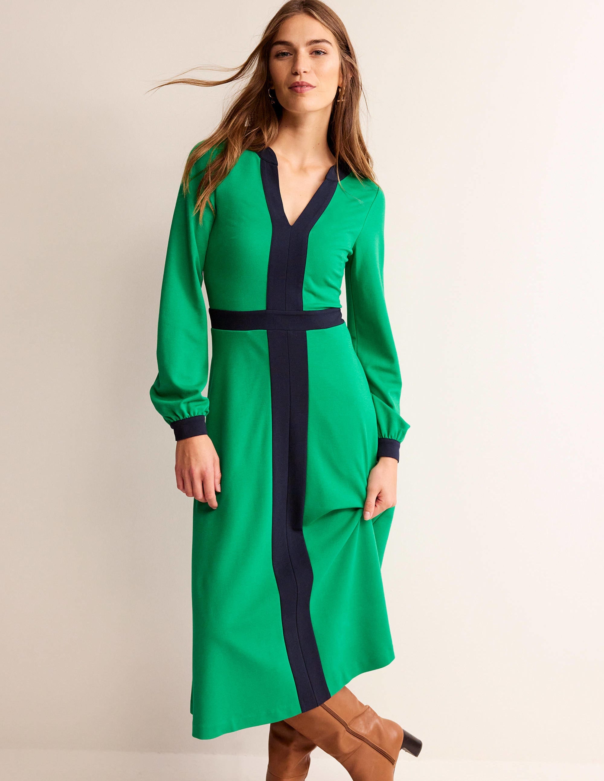 Midikleid in Blockfarben-Grün und Marineblau - Image 2