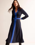 Midikleid in Blockfarben-Marineblau und leuchtendes Blau